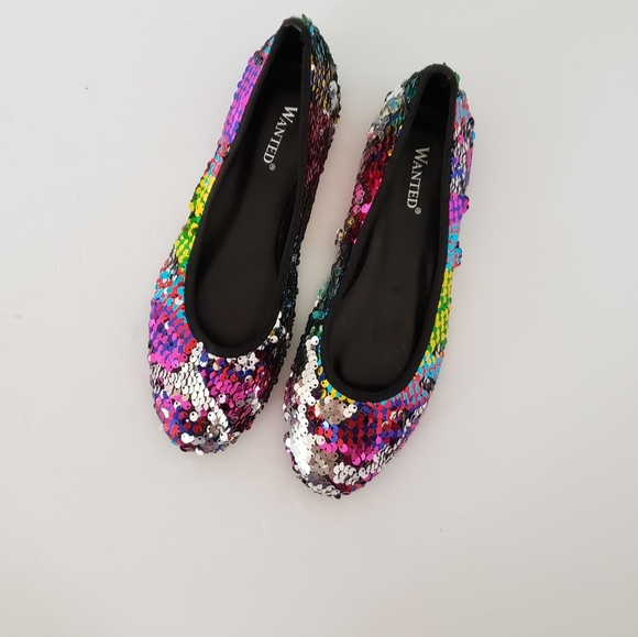 Wanted rainbow sequins flat shoes - Picture 1 of 5